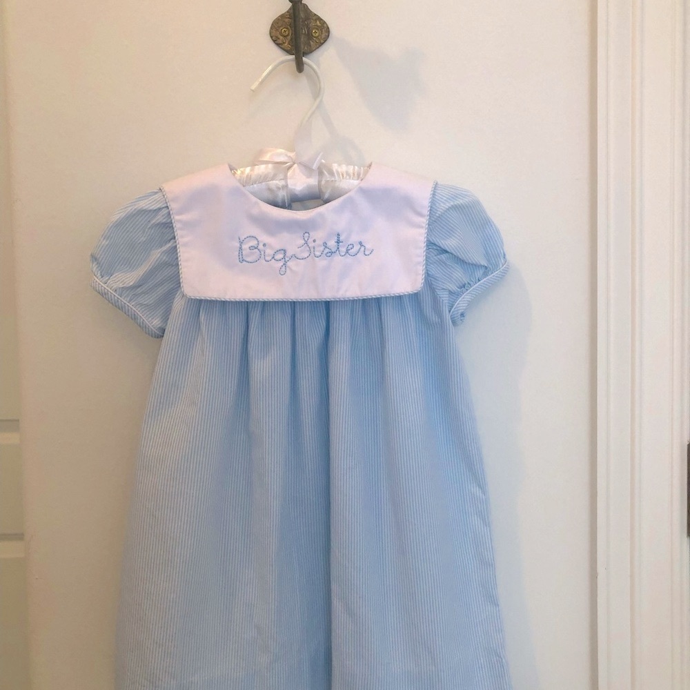 “Big Sister” Light Blue Striped Smocked Dress 18-24 months